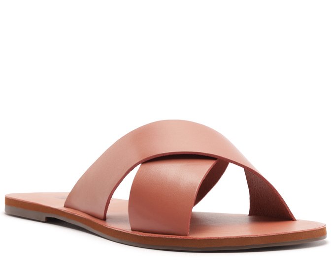 Rasteira Tiras Cruzadas Couro Rosa