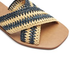Rasteira Tiras Cruzadas Natural Palha Multicolor Azul