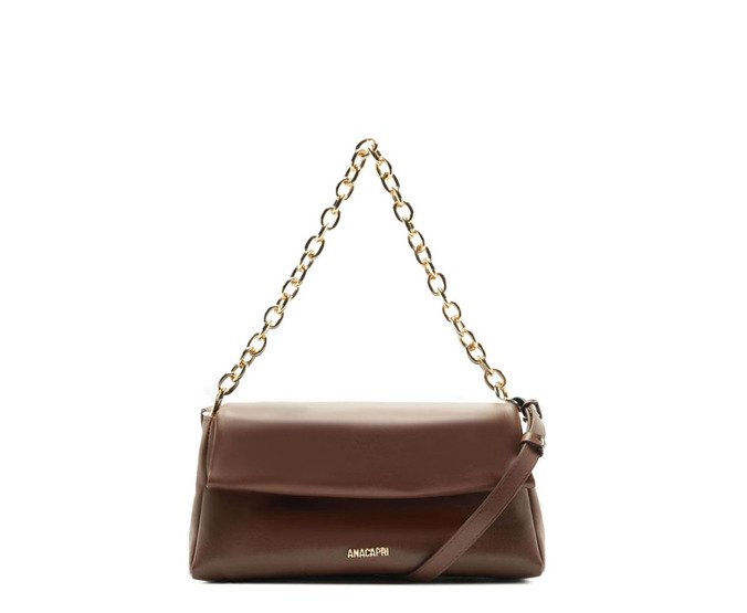 Bolsa Tiracolo Média Baguete Alça Corrente Marrom