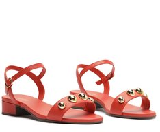 Sandália Maxi Salto Bloco Tachas Laranja