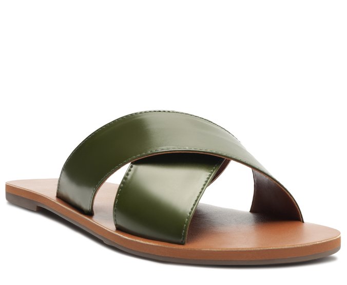 Rasteira Tiras Cruzadas Verde Oliva