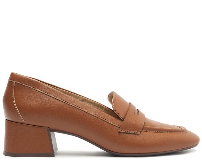 Mocassim Salto Bloco Loafer Marrom