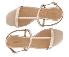 Sandália Salto Bloco Tiras Minimalistas Dourada