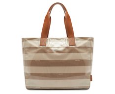 Bolsa Shopping Grande Listras Vinil Bege