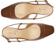 Sapatilha Slingback Salto Bloco Ponta Verniz Marrom