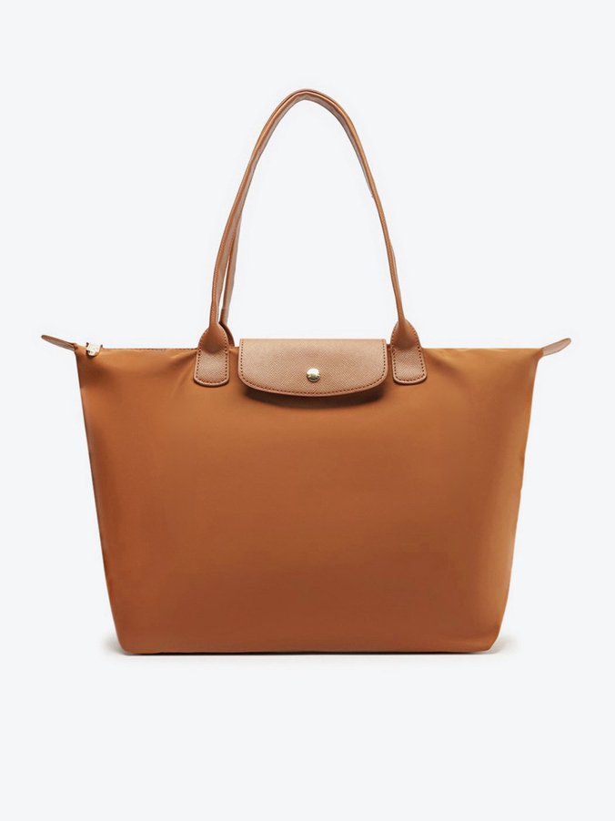 Bolsa Shopping Grande Nylon Botão Marrom