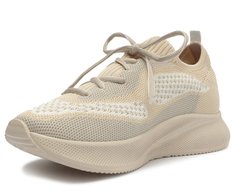 Tênis Knit Sporty Sola alta Bege