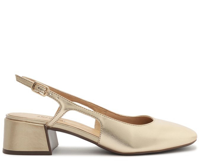 Sapatilha Slingback Basic Salto Bloco Dourada