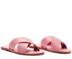 Rasteira Tiras Cruzadas Couro Monocolor Rosa