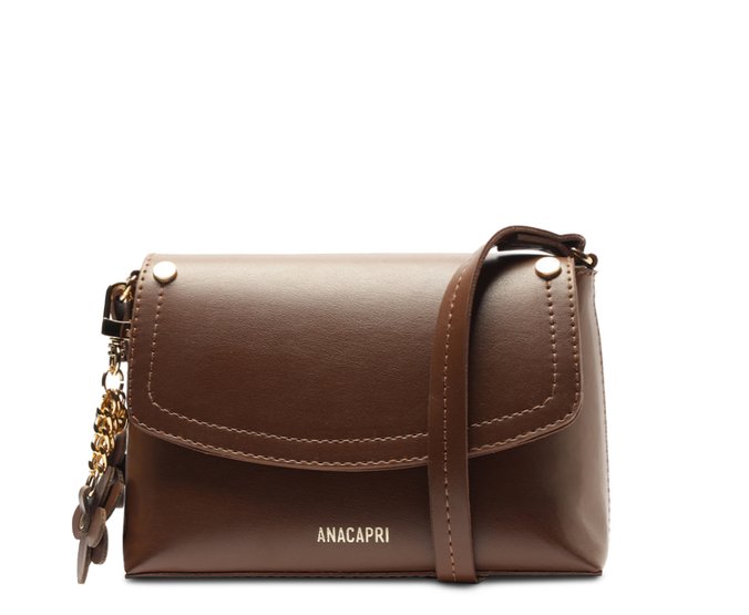 Bolsa Tiracolo Pequena Chaveiro Flor Marrom