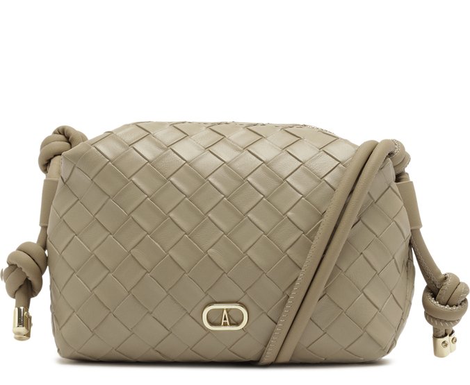 Bolsa Tiracolo Média Tiras Trançadas Cinza