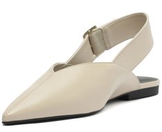 Sapatilha Slingback Bico Fino Fivela Branca