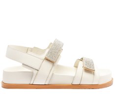 Sandália Papete Branca Velcro Glam