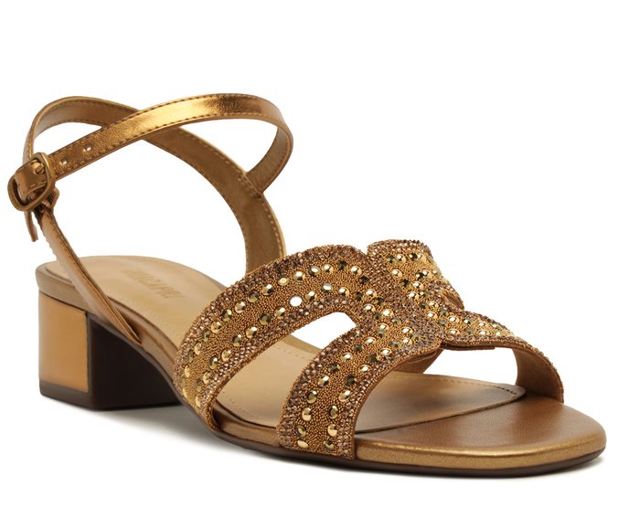 Sandália Salto Bloco Tira H Glam Bronze