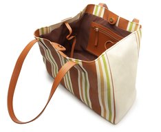 Bolsa Shopping Grande Lona Tricolor Marrom e Verde