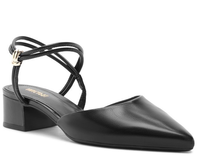 Scarpin Slingback Tiras Finas Detalhe Metal Preto