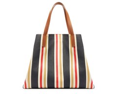 Bolsa Shopping Grande Lona Tricolor Azul e Vermelho