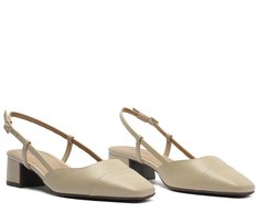 Sapatilha Slingback Salto Bloco Ponta Bege