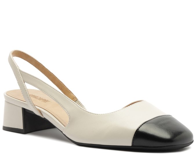 Scarpin Slingback Unilateral Branca Ponta Preta 