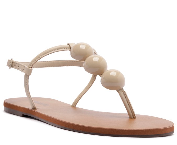 Sandália Rasteira Slim Adorno Bege