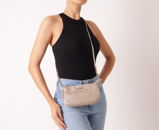 Bolsa Tiracolo Média Textura Glam Dourada
