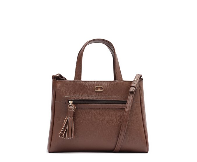Bolsa Tote Média Bolso Frontal Barbicacho Nero Marrom