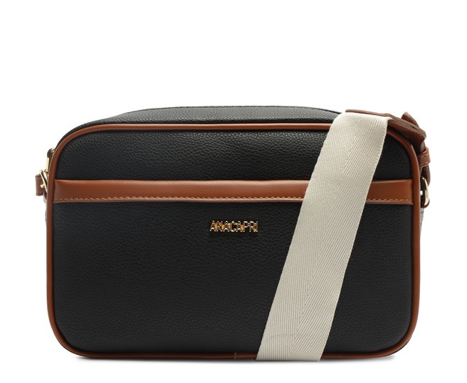 Bolsa Tiracolo Média Bicolor Alça Gorgurão Preta