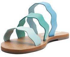 Rasteira Tiras Ondas Sundown Couro Azul