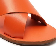 Rasteira Tiras Cruzadas Couro Monocolor Laranja