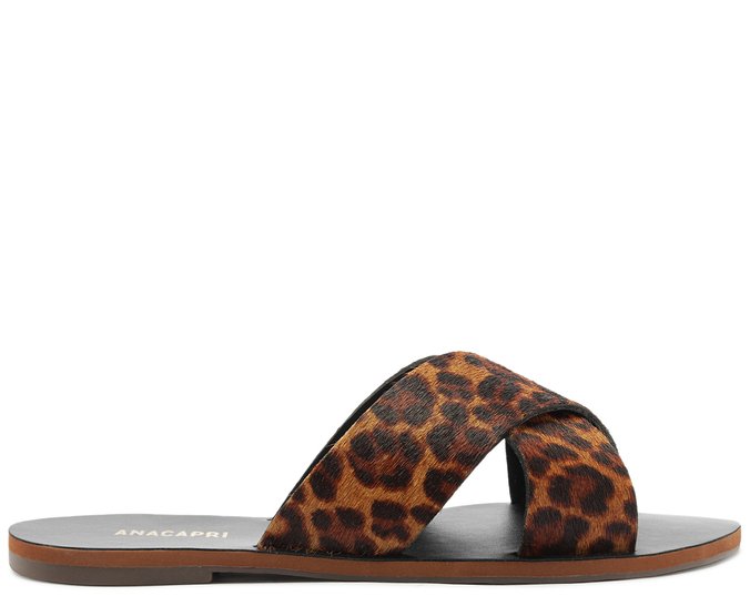 Rasteira Tiras Cruzadas Couro Animal Print