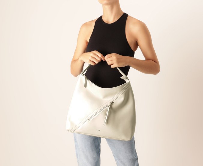 Bolsa Tote Grande Hobo Zíper Bege