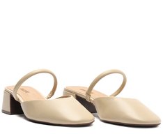 Sandália Mule Basic Salto Bloco Bege
