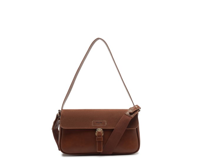 Bolsa Tiracolo Média Baguete Fivela Marrom
