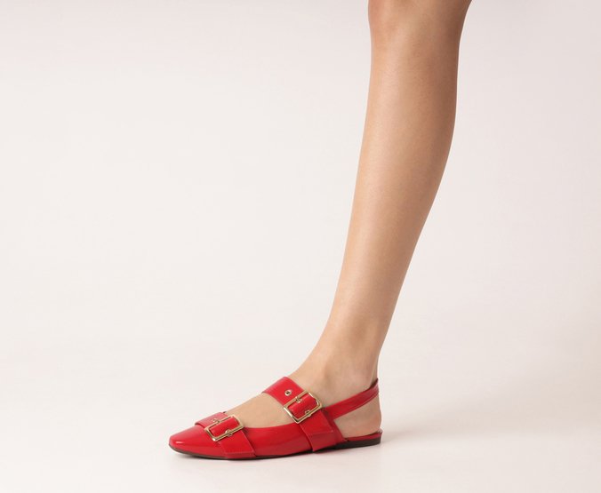 Sapatilha Slingback Tiras Fivela Verniz Vermelha