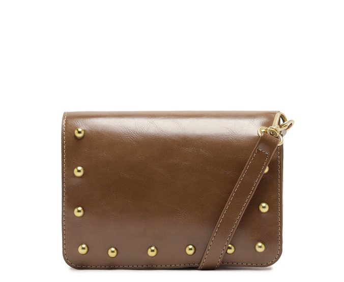 Bolsa Tiracolo Média Tachas Marrom