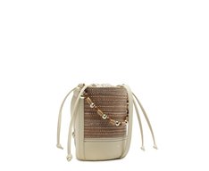 Bolsa Bucket Pequena Missangas Branco E Marrom