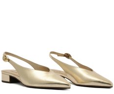 Sapatilha Slingback Salto Bloco Verniz Dourada