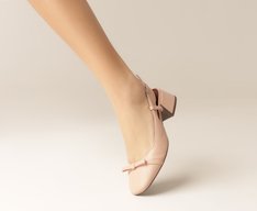 Sapatilha Slingback Salto Bloco Laço Reto Rosa