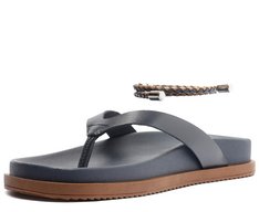 Chinelo Papete Couro com Tornozeleira Azul