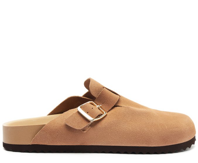 Mule Clog Acamurçada Couro Bege