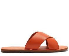 Rasteira Tiras Cruzadas Couro Monocolor Laranja