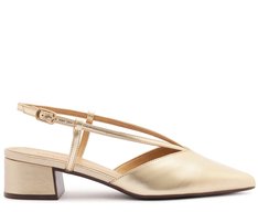 アリ Sapatilha Slingback Salto Bloco Lisa Dourada | Anacapri