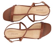 Sandália Salto Bloco Tiras Minimalistas Marrom