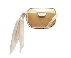 Bolsa Tiracolo Média Raffia Com Lenço Bege