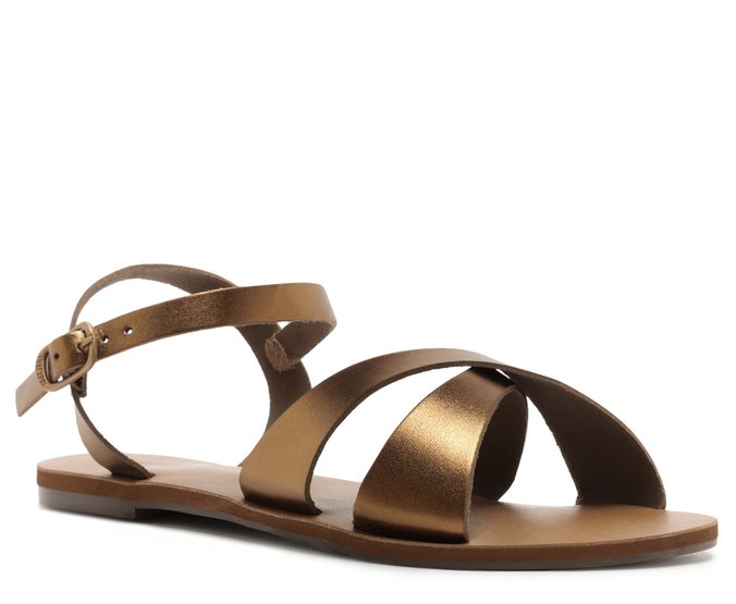 Sandália Rasteira Glow Couro Bronze