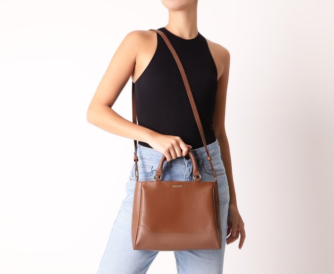 Bolsa Tote Média Recortes Snake Marrom