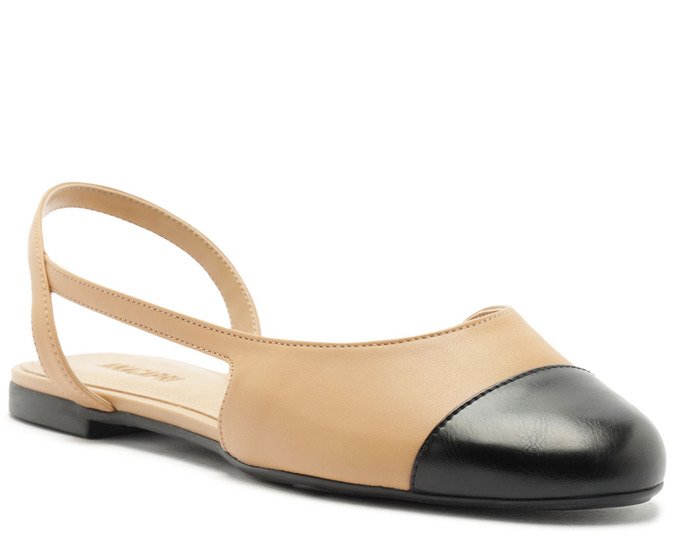 Sapatilha Slingback Unilateral Marrom Ponta  Preta