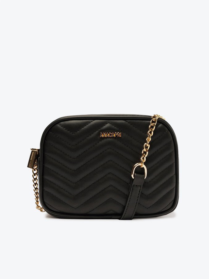 Bolsa Tiracolo Média Matelassê Zig Zag Preta