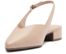 Sapatilha Slingback Salto Bloco Corte Triangular Rosa