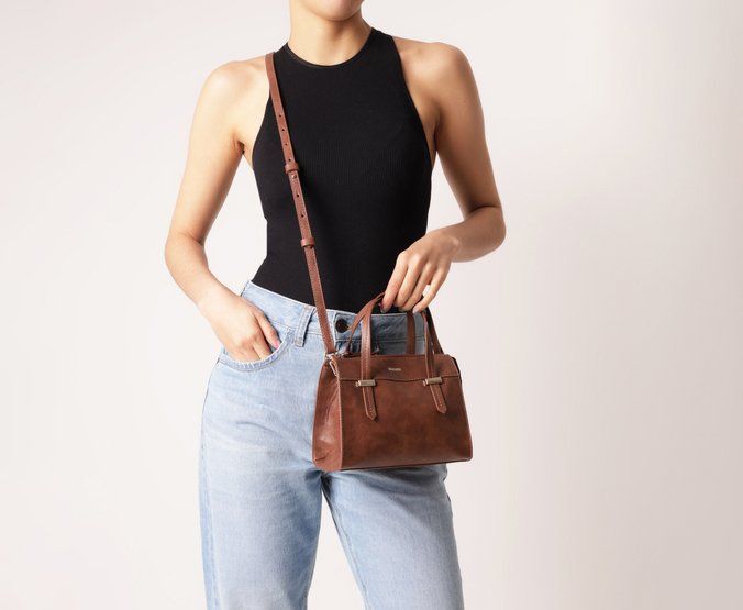 Bolsa Tote Média Pespontos Marrom